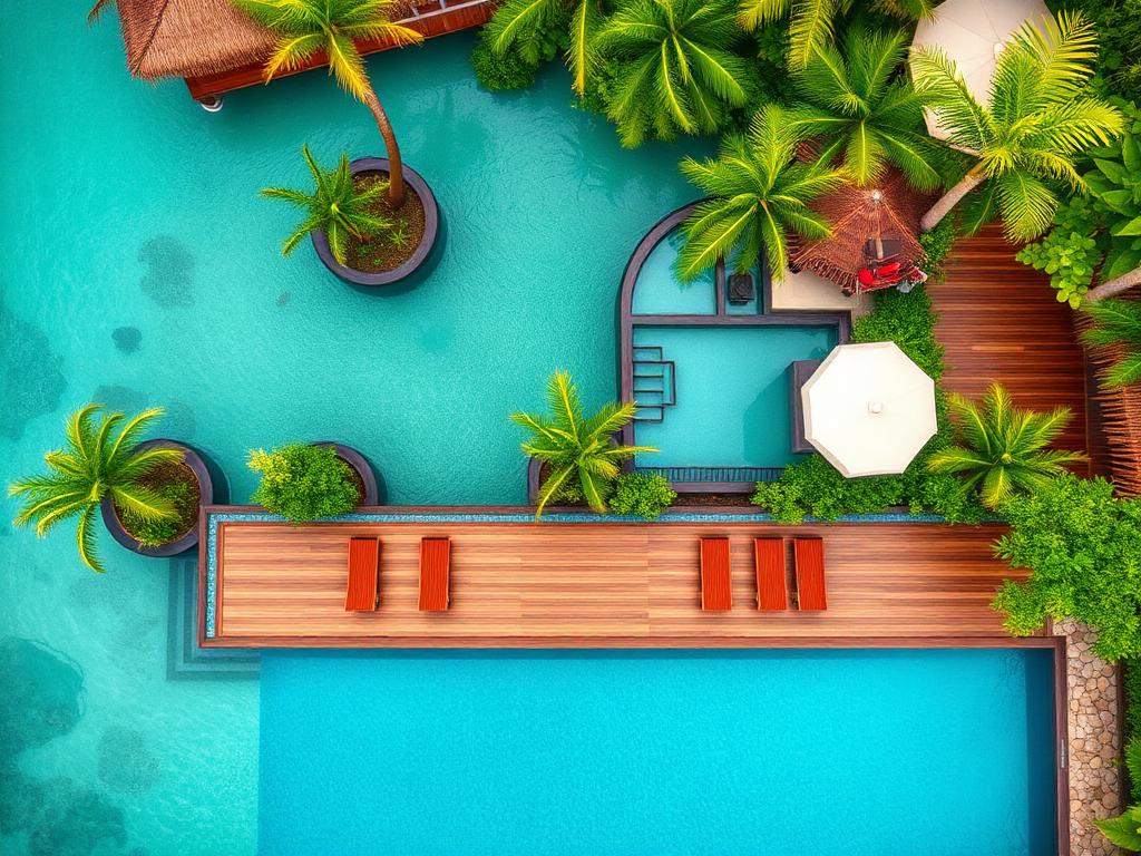 Resort pool surrounded by tropical gardens